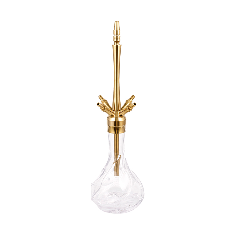 Cachimbo de água de aço inoxidável com quatro furos de vidro padrão dourado 64 cm