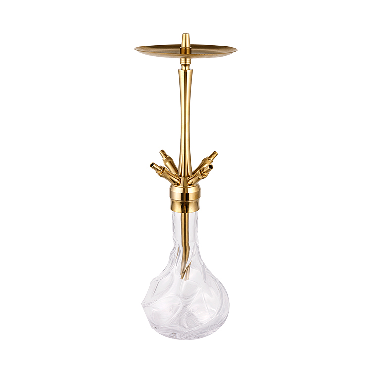 Cachimbo de água de aço inoxidável com quatro furos de vidro padrão dourado 64 cm