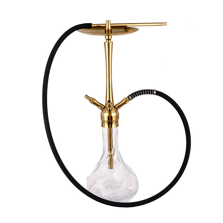 Cachimbo de água de aço inoxidável dourado com quatro furos de vidro transparente estampado 64 cm