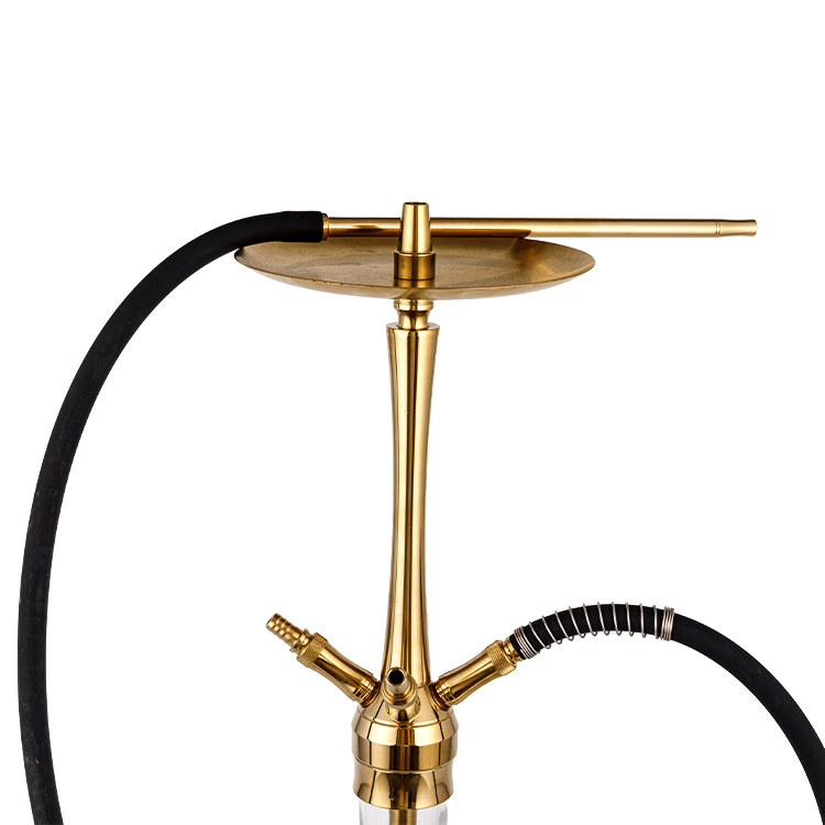 Cachimbo de água de aço inoxidável dourado com quatro furos de vidro transparente estampado 64 cm