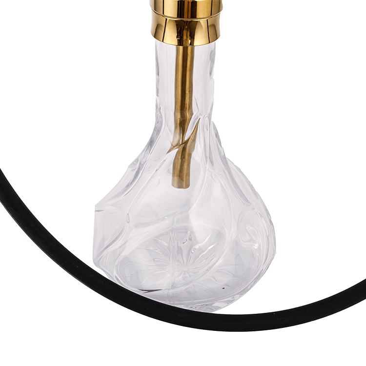 Cachimbo de água de aço inoxidável dourado com quatro furos de vidro transparente estampado 64 cm