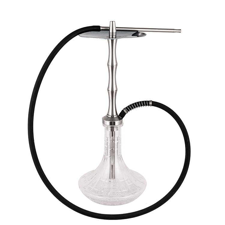 Cachimbo de água de aço inoxidável prateado de vidro transparente modelado com único furo 58cm