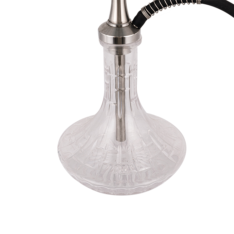 Cachimbo de água de aço inoxidável prateado de vidro transparente modelado com único furo 58cm