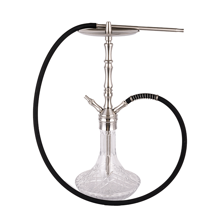 Cachimbo de água de dois furos em vidro transparente estampado prata aço inoxidável 64 cm