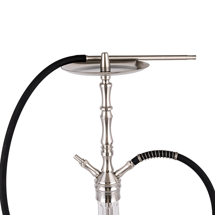 Cachimbo de água de dois furos em vidro transparente estampado prata aço inoxidável 64 cm