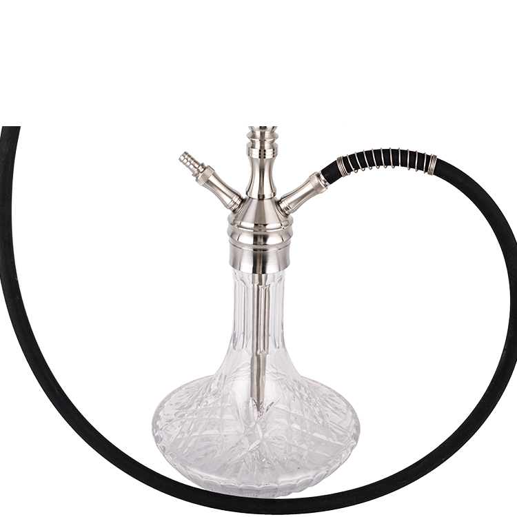 Cachimbo de água de dois furos em vidro transparente estampado prata aço inoxidável 64 cm