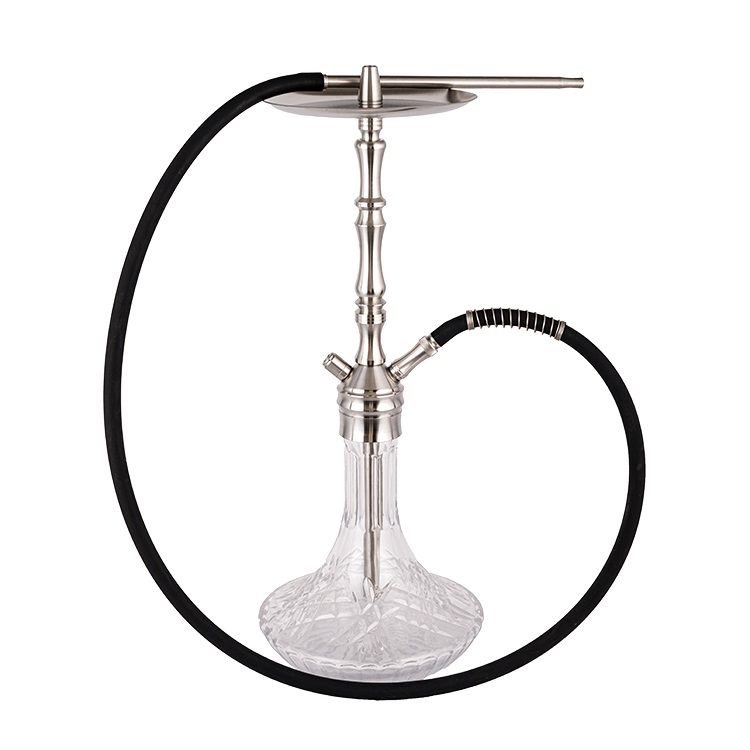 Cachimbo de água de dois furos em vidro transparente estampado prata aço inoxidável 64cm-1