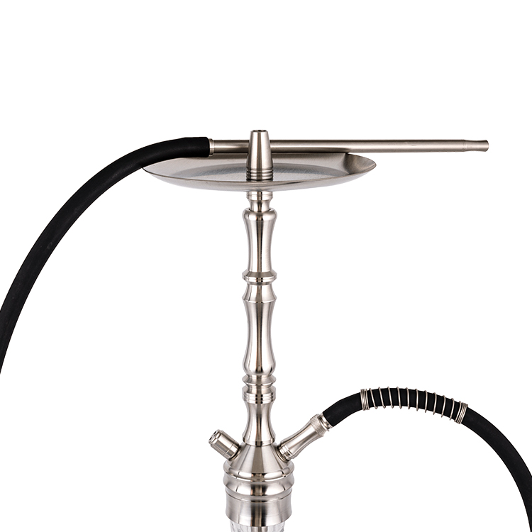 Cachimbo de água de dois furos em vidro transparente estampado prata aço inoxidável 64cm-1