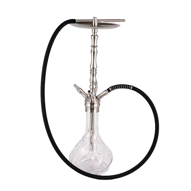 Cachimbo de água de quatro furos em aço inoxidável prateado de vidro transparente estampado 64 cm