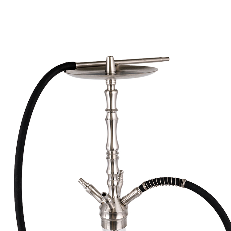 Cachimbo de água de quatro furos em aço inoxidável prateado de vidro transparente estampado 64 cm