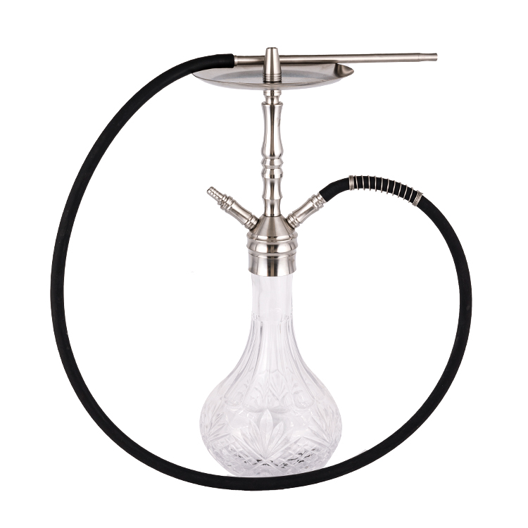 Cachimbo de água de dois furos em vidro transparente estampado prata aço inoxidável 57 cm