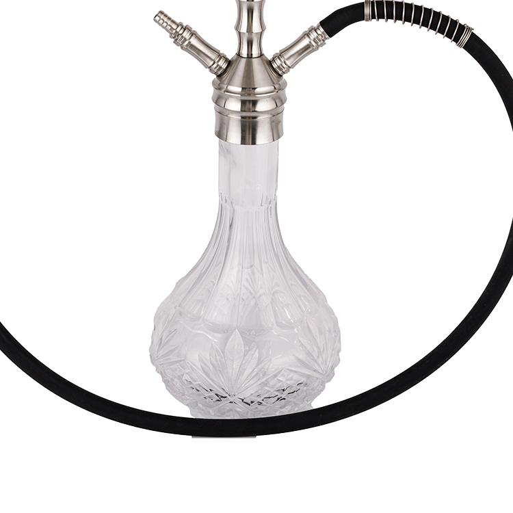 Cachimbo de água de dois furos em vidro transparente estampado prata aço inoxidável 57 cm