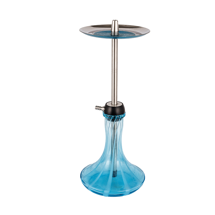 Vidro estampado azul Pom + narguilé de aço inoxidável com furo único 56cm