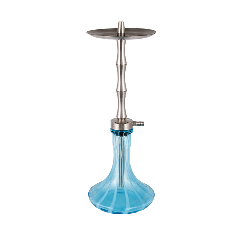 Tubo de metal de aço inoxidável prateado de vidro com padrão azul-1 cachimbo de água de furo único 60 cm