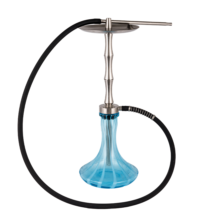 Tubo de metal de aço inoxidável prateado de vidro com padrão azul-1 cachimbo de água de furo único 60 cm