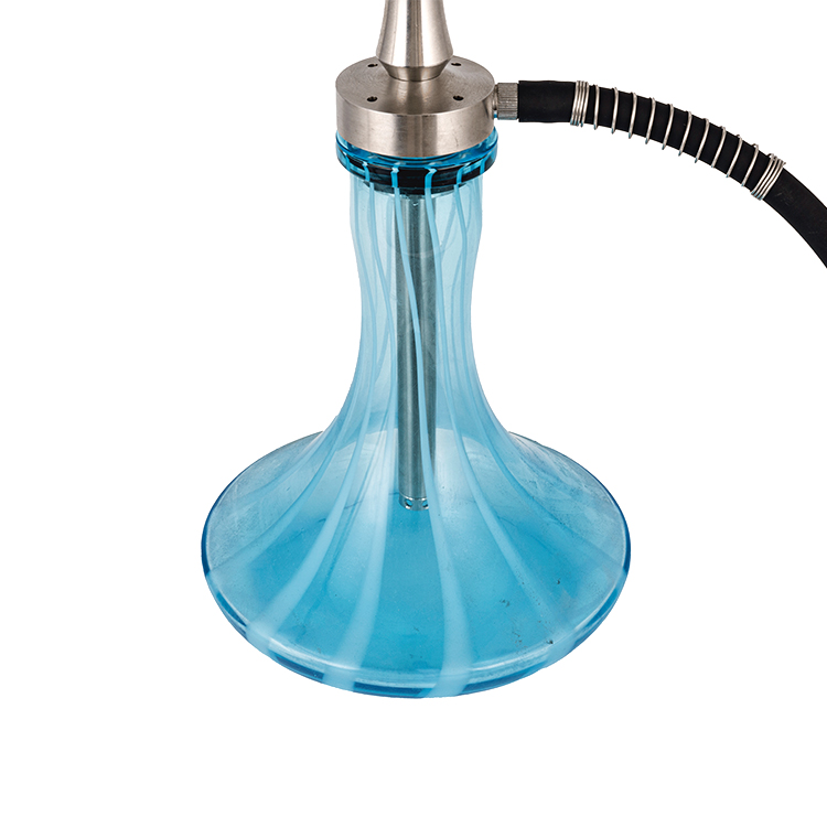 Tubo de metal de aço inoxidável prateado de vidro com padrão azul-1 cachimbo de água de furo único 60 cm