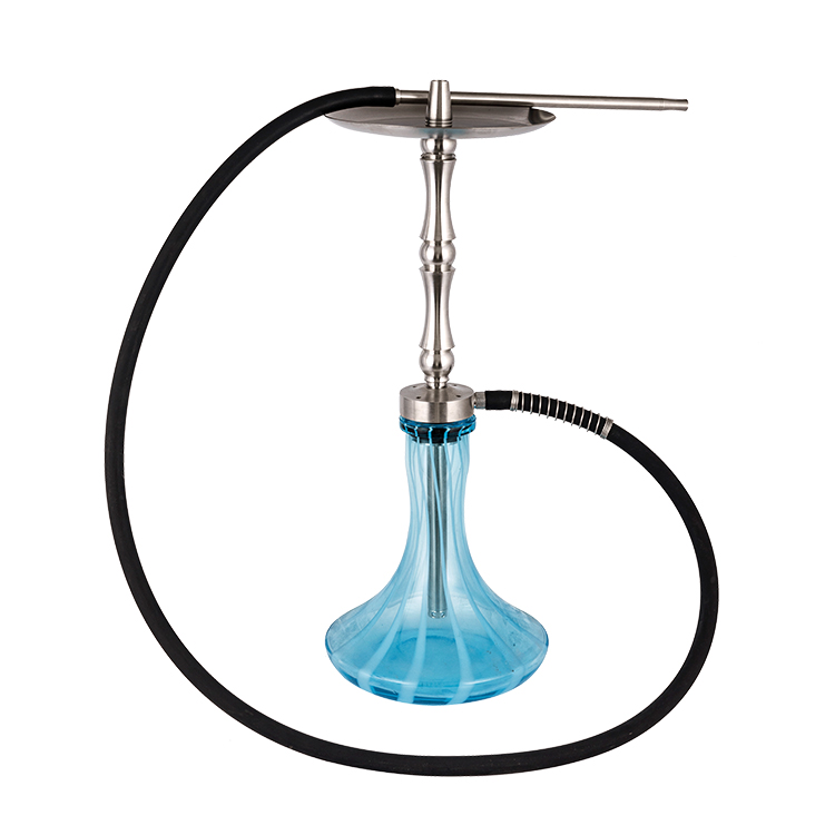 Tubo de metal de aço inoxidável prateado de vidro estampado azul-2 cachimbo de água de furo único 58 cm