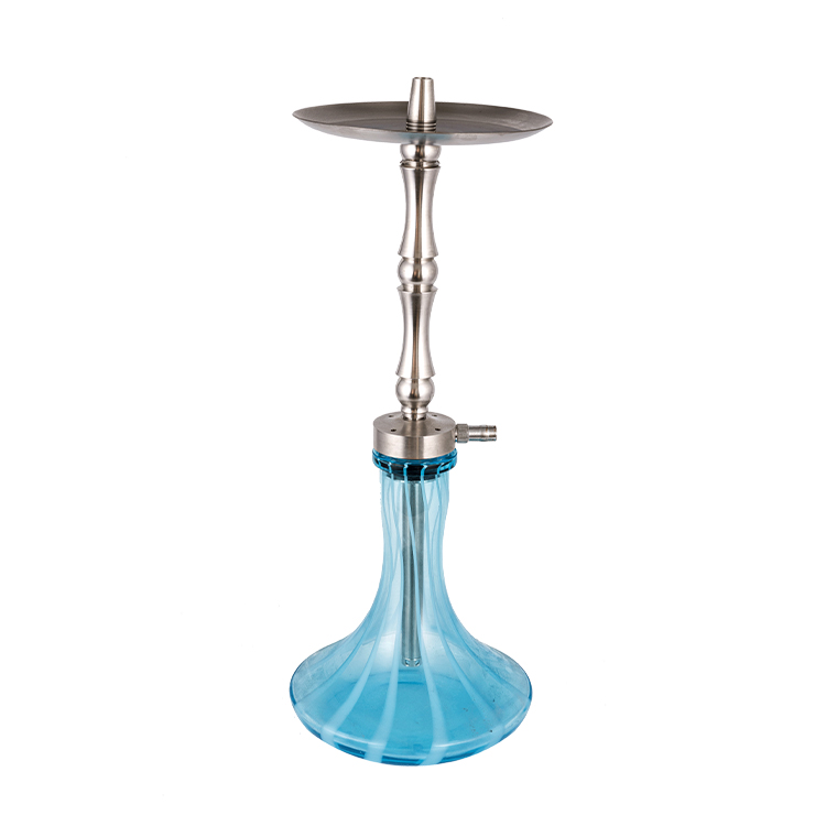 Tubo de metal de aço inoxidável prateado de vidro estampado azul-2 cachimbo de água de furo único 58 cm