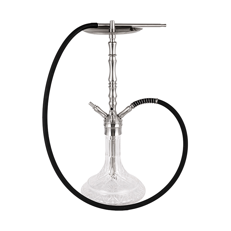 Cachimbo de água claro prateado de aço inoxidável e vidro com motivo de quatro furos 64cm