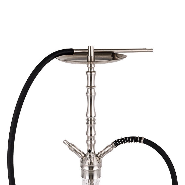 Cachimbo de água claro prateado de aço inoxidável e vidro com motivo de quatro furos 64cm