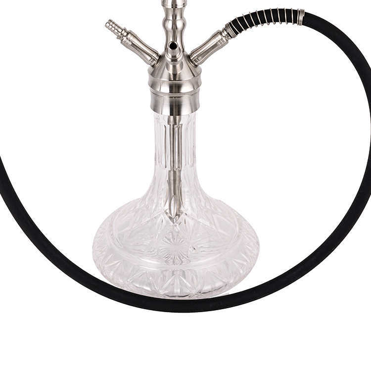 Cachimbo de água claro prateado de aço inoxidável e vidro com motivo de quatro furos 64cm