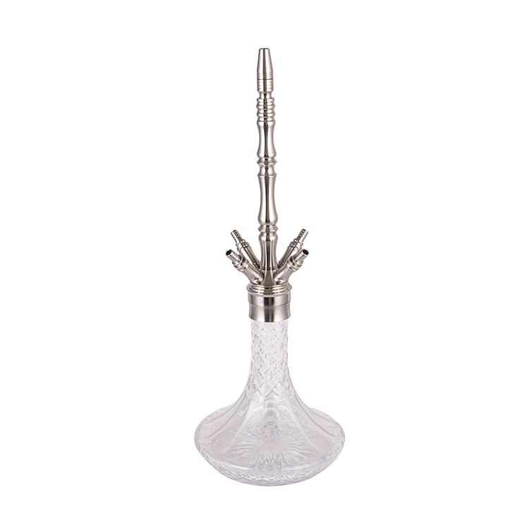 Cachimbo de água de quatro furos em vidro transparente estampado prata aço inoxidável 64 cm-1