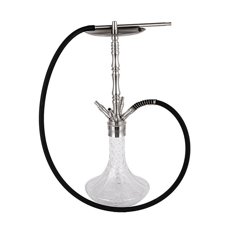 Cachimbo de água de quatro furos em vidro transparente estampado prata aço inoxidável 64 cm-1