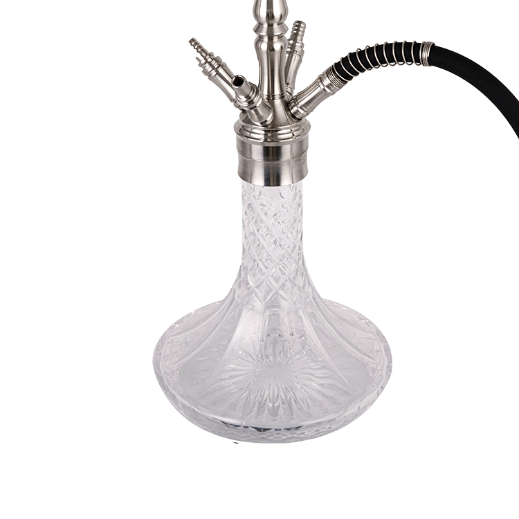 Cachimbo de água de quatro furos em vidro transparente estampado prata aço inoxidável 64 cm-1