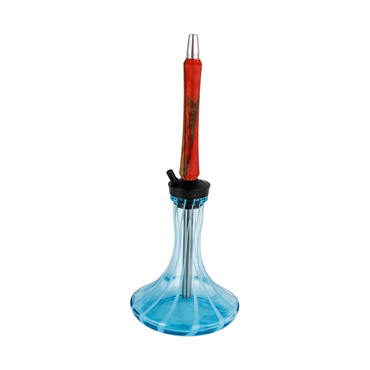 Pom de vidro estampado azul + tubo de metal vermelho de aço inoxidável com furo único narguilé 56cm