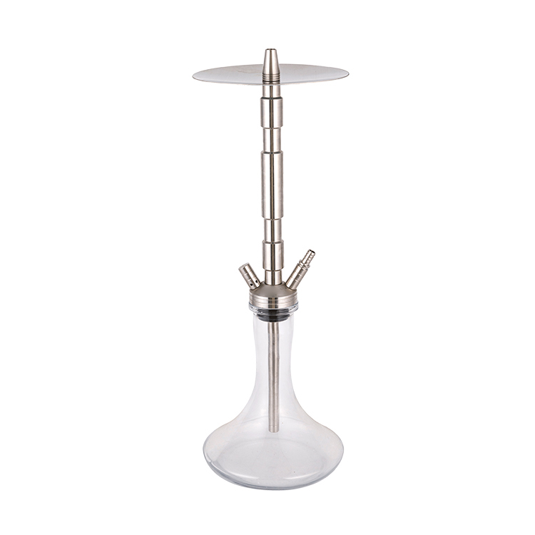 Cachimbo de água de vidro transparente de aço inoxidável prateado com dois furos 58 cm