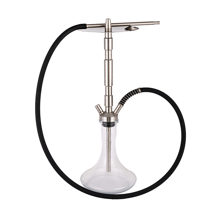 Cachimbo de água de vidro transparente de aço inoxidável prateado com dois furos 58 cm