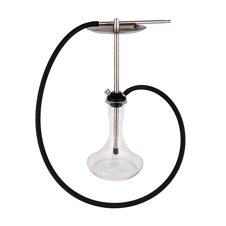 Vidro Transparente Pom+ Aço Inoxidável Furo Duplo Cachimbo de Prata 56cm