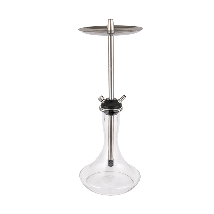 Vidro Transparente Pom+ Aço Inoxidável Furo Duplo Cachimbo de Prata 56cm