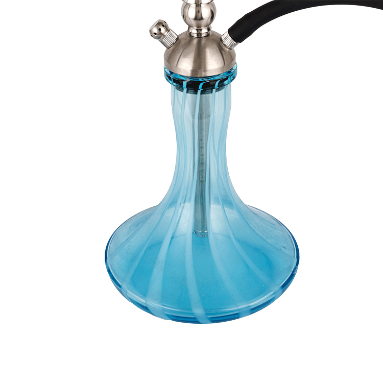 Cachimbo de água com furo duplo de aço inoxidável prata vidro azul 58cm