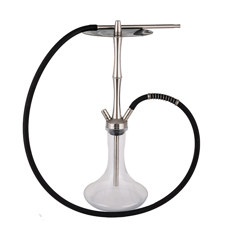 Cachimbo de água de dois furos em vidro transparente prata aço inoxidável 58 cm