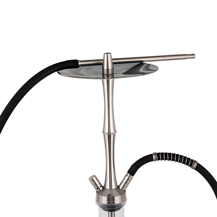 Cachimbo de água de dois furos em vidro transparente prata aço inoxidável 58 cm